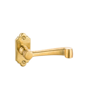 This medium-sized door handle is crafted from solid brass and designed in an elegant scroll shape. It has a smooth, curved form that offers a comfortable and stable grip. The handle's polished, warm metallic surface feels refined to the touch, adding a classic, sophisticated accent to doors in both traditional and contemporary settings.