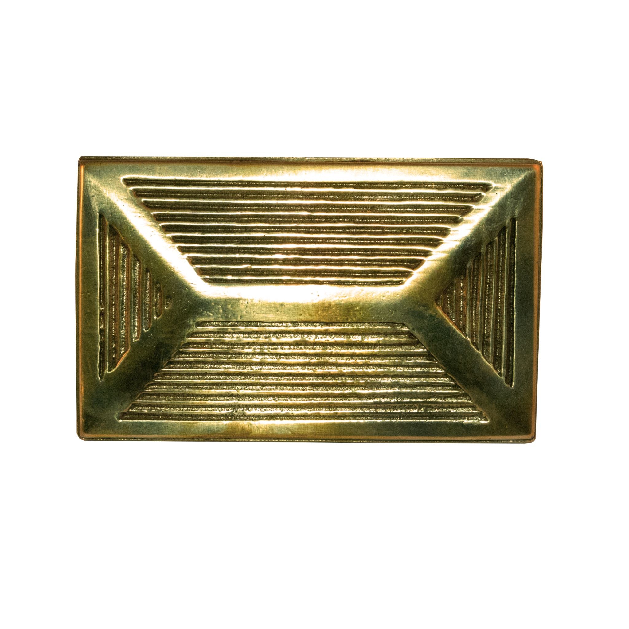 An image of a rectangular brass knob against a neutral background. The knob features clean lines and a sleek design, adding a modern touch to furniture or drawers.