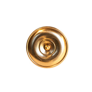 A polished circular brass knob with intricate decorative patterns, suitable for cabinets, drawers, and doors.