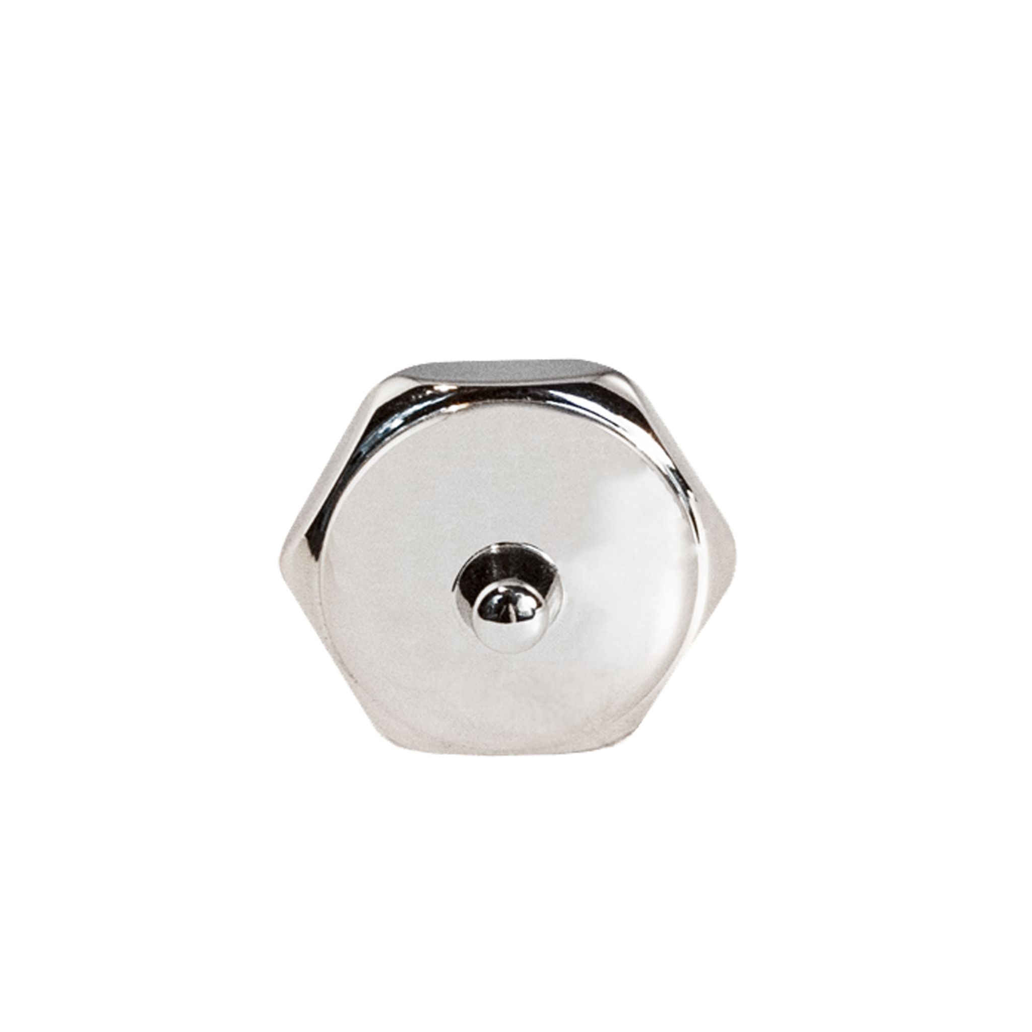 A polished hexagonal brass knob, designed for use on cabinets, drawers, and doors, featuring a modern and elegant look.