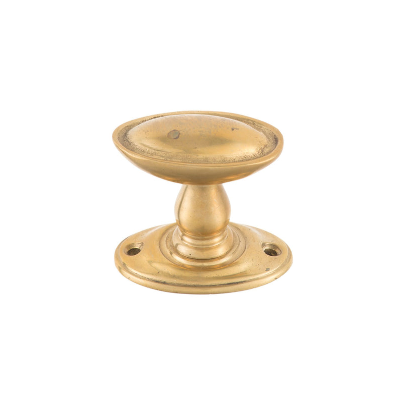 Oval brass knob with a smooth, polished finish, suitable for cabinets, drawers, and doors.