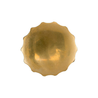 Circular brass knob with a smooth, polished finish, suitable for cabinets, drawers, and doors.