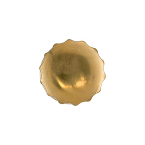 Circular brass knob with a smooth, polished finish, suitable for cabinets, drawers, and doors.