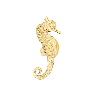 A brass knob shaped like an elongated seahorse, perfect for adding coastal charm to your decor.