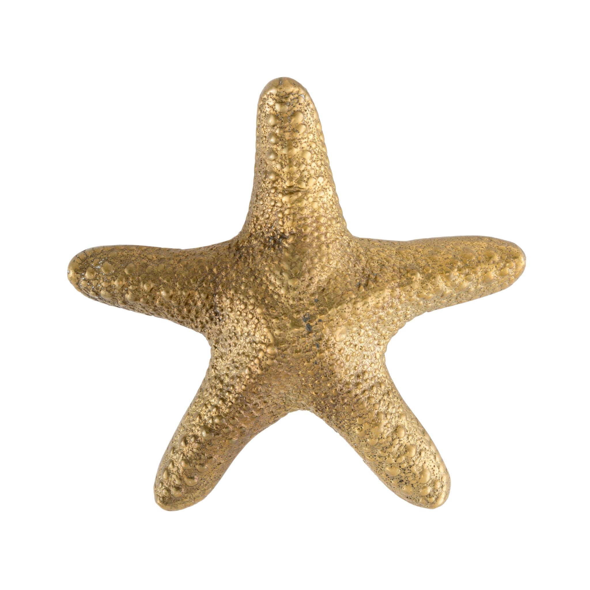 Close-up of a small starfish knob shaped like a starfish, with intricate detailing and a polished finish, perfect for enhancing cabinets, drawers, and doors with a touch of coastal elegance.