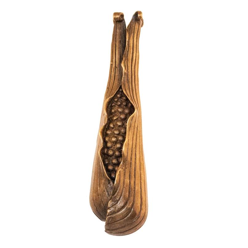 An image of a brass corn cob-shaped knob against a neutral background. The knob features a design resembling a corn cob, adding a touch of rustic charm to furniture or drawers.