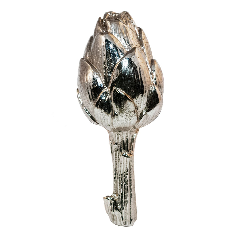 An image of a large brass artichoke-shaped knob against a neutral background. The knob features intricate detailing resembling an artichoke, adding a touch of elegance and sophistication to furniture or drawers.