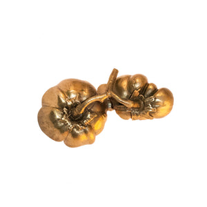 A brass knob shaped like pumpkins.