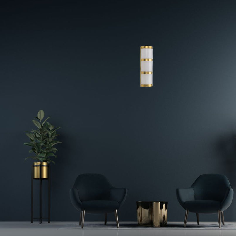 Canneté half cylindrical wall light with brass ring