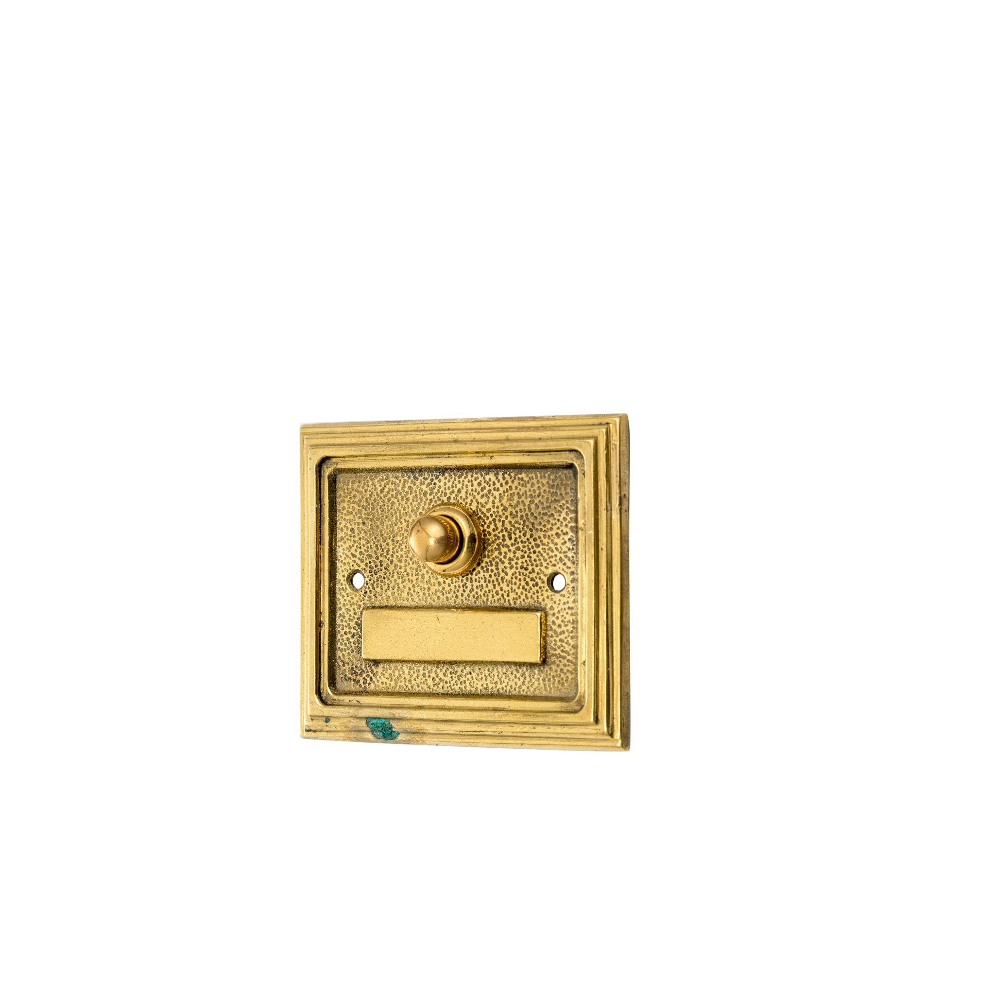 A rectangular brass board with a smooth, polished surface. Several small, rounded bells are attached to it, each one firmly secured and evenly spaced. When gently touched or tapped, the bells produce a soft, pleasant chime. The warm, golden tone of the brass and the inviting sound of the bells create a refined and soothing presence, perfect for bringing a subtle, elegant charm to any room.