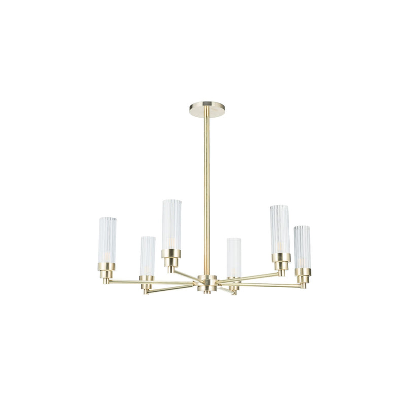 Canneté six arm brass chandelier