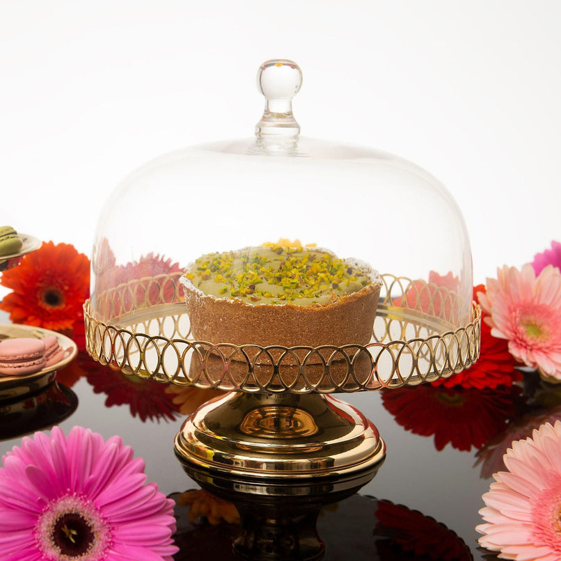 Alice decorated brass and glass cake stand