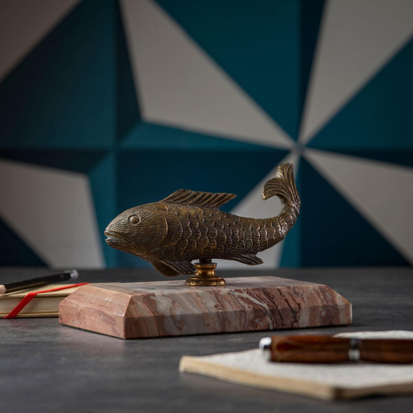 Ariel brass fish with beige marble base