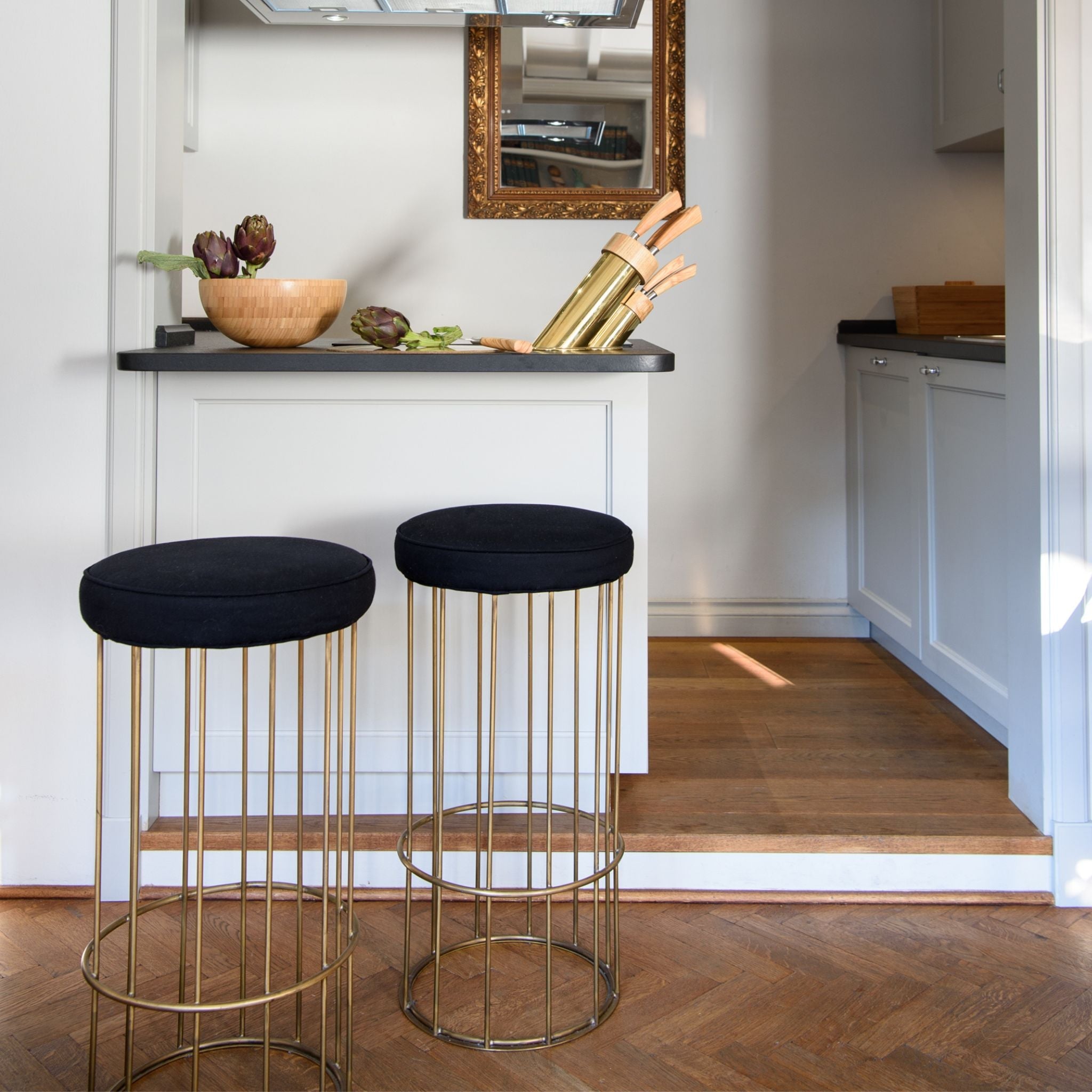 Brass and wood online bar stools