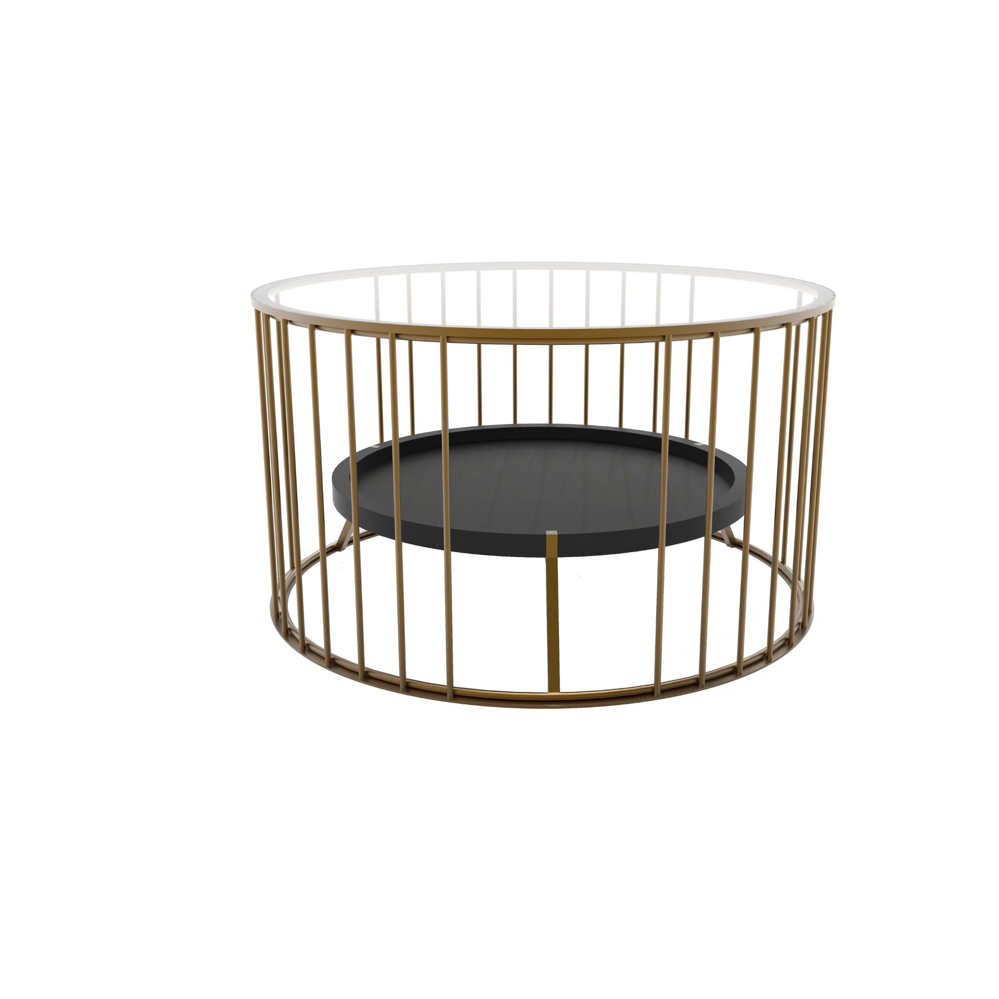 Cage brass coffee table with wooden shelf - ilbronzetto