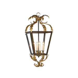 Castle brass hanging lantern with gold iron leafs - ilbronzetto