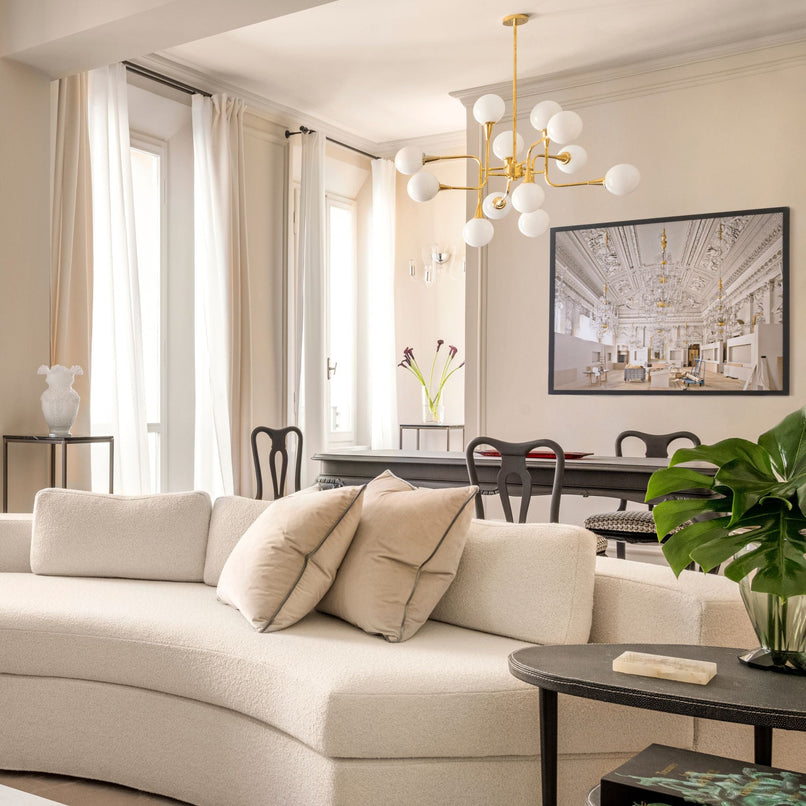 Cosmo brass chandelier with glass sphere - ilbronzetto