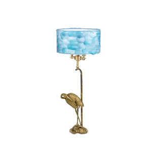Fauna light blue brass feathers ibis lampshade table lamp - ilbronzetto