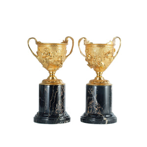 Hercules satin brass cup with black marble base - ilbronzetto