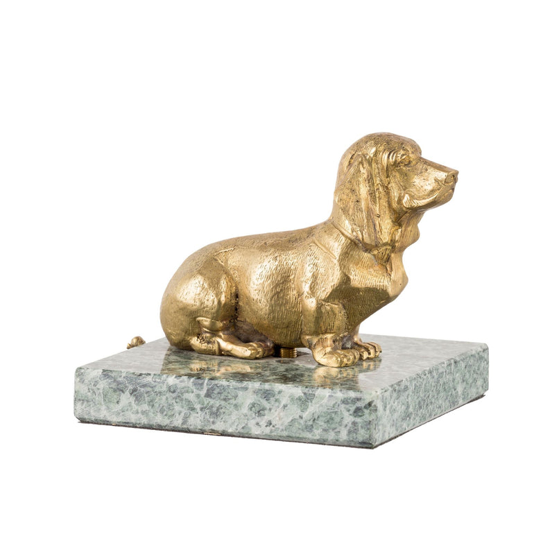 Nana brass basset with green marble base paperweight - ilbronzetto