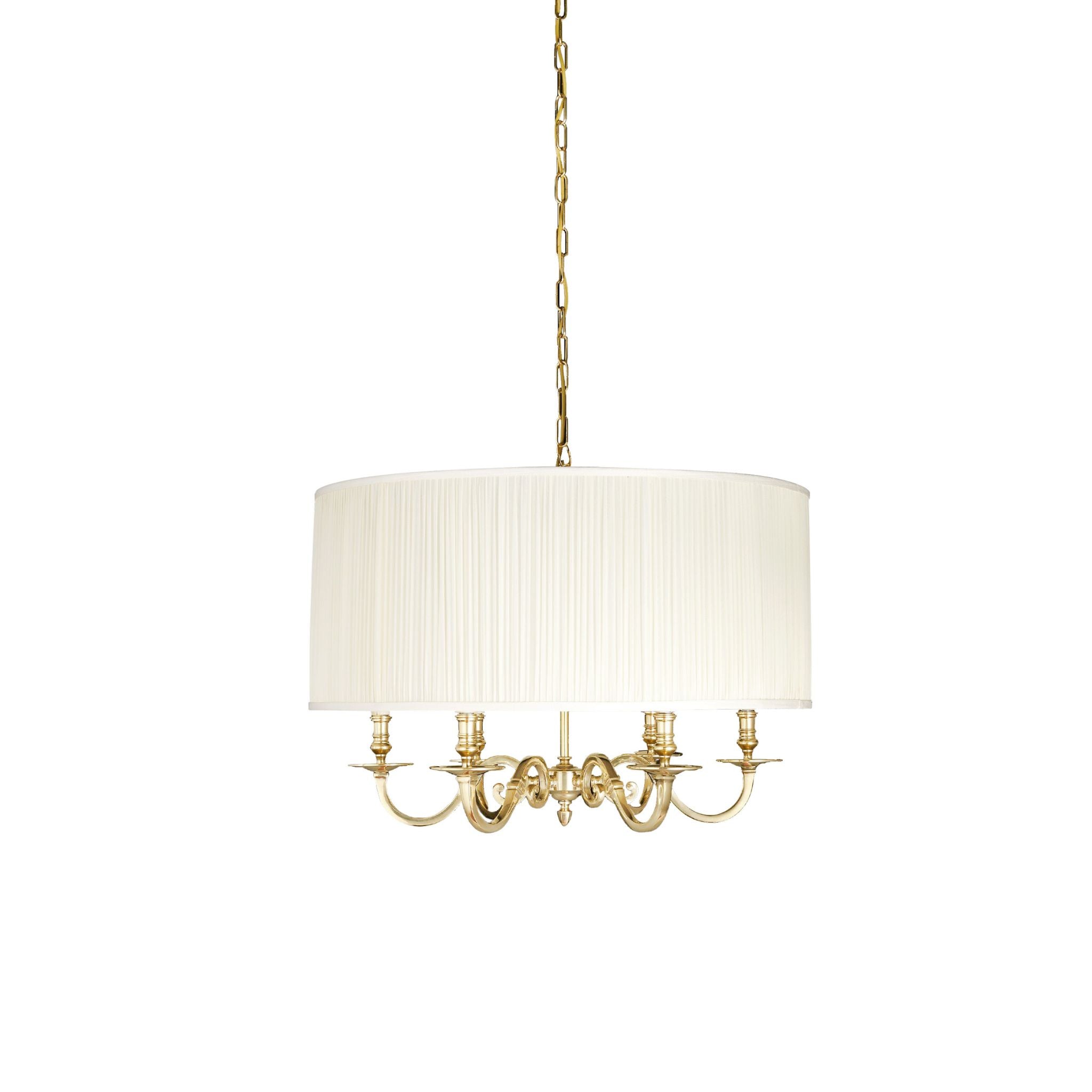 Novecento brass chandelier six lights with fabric lampshade - ilbronzetto