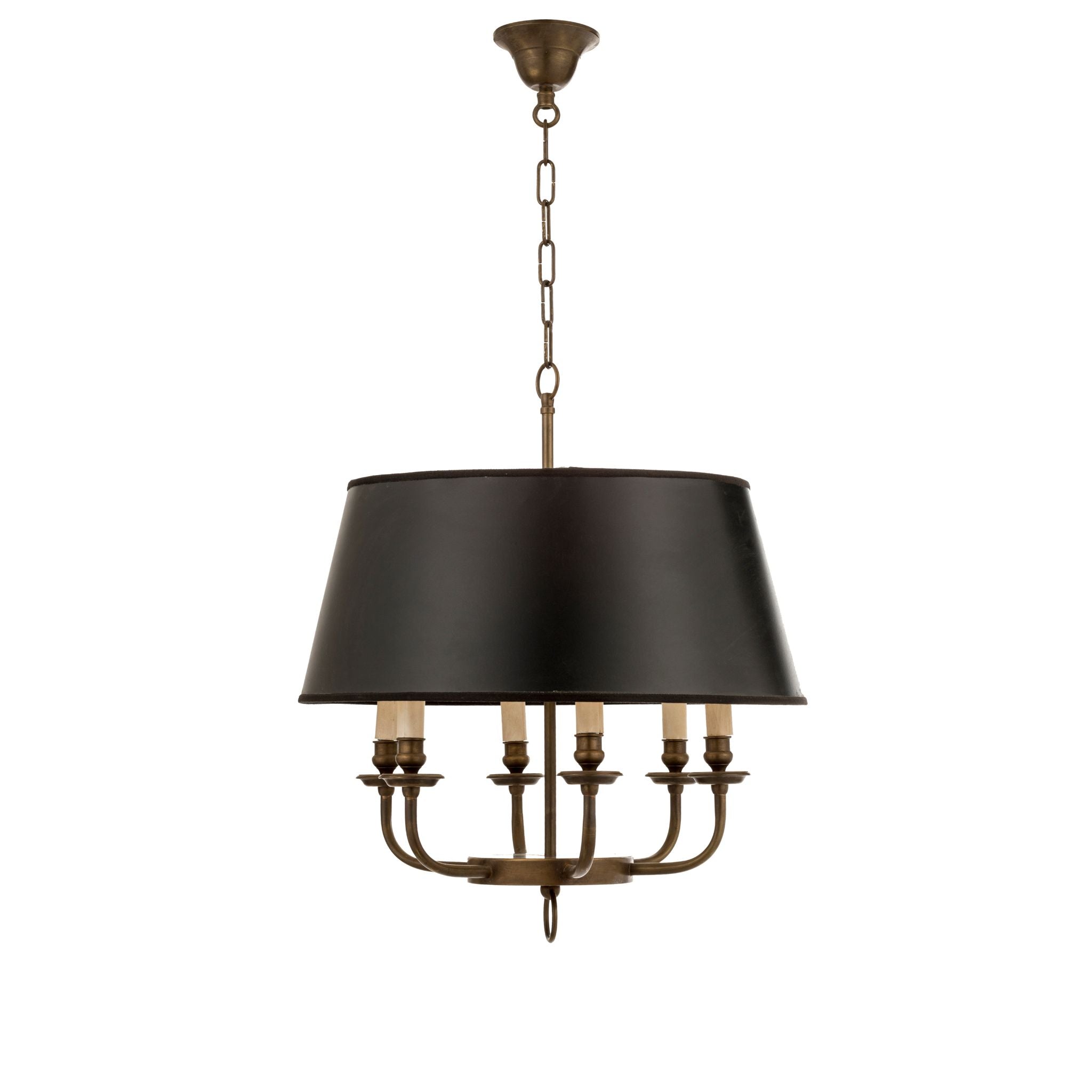 Novecento brass chandelier six lights with PVC lampshade - ilbronzetto