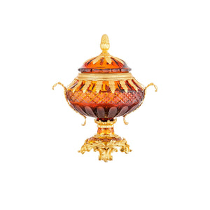 Reggia amber crystal potiche with leaf handles - ilbronzetto