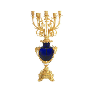 Reggia handgrinded blue bronze candelabra - ilbronzetto