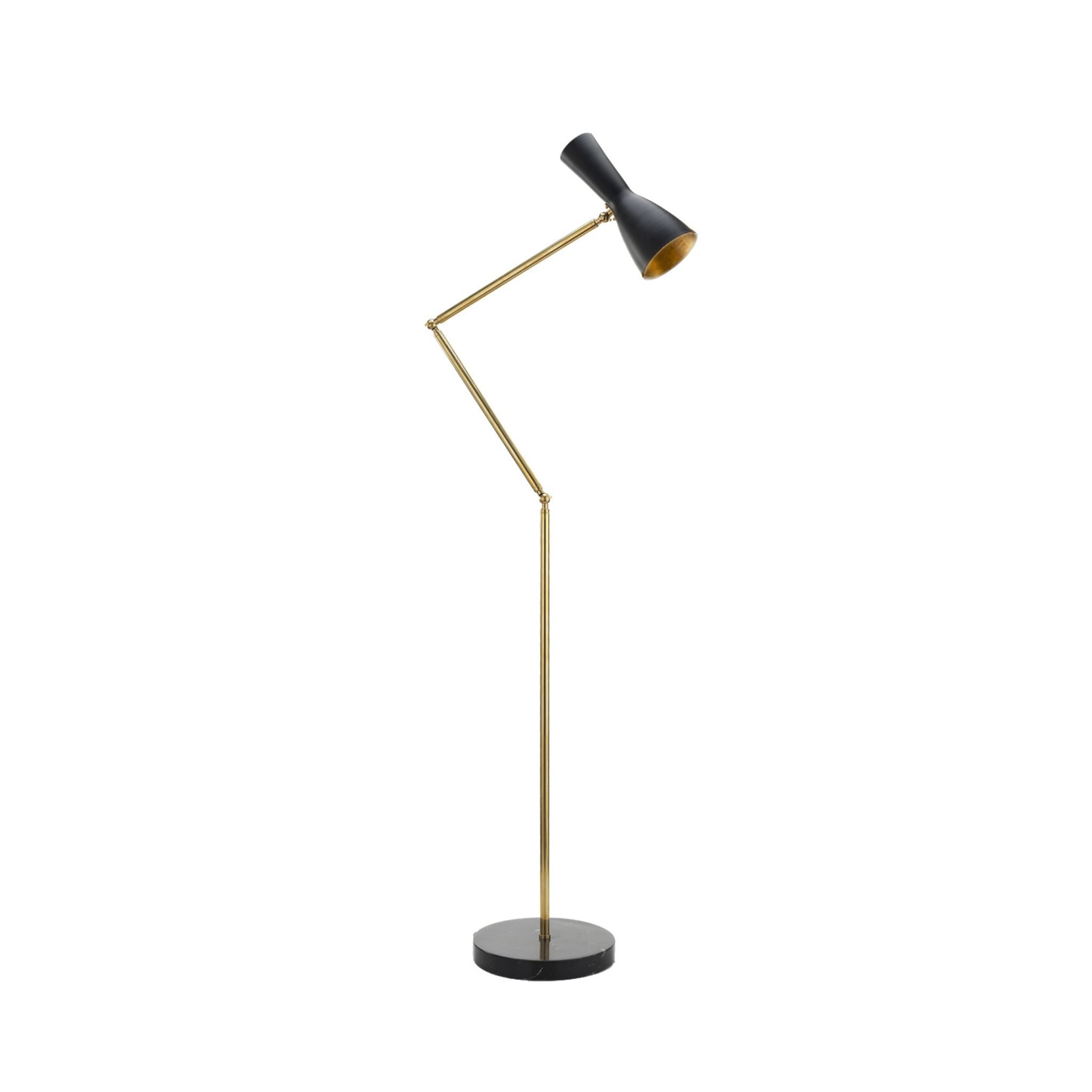 Wormhole jet black brass double joint arm stand floor lamp - ilbronzetto