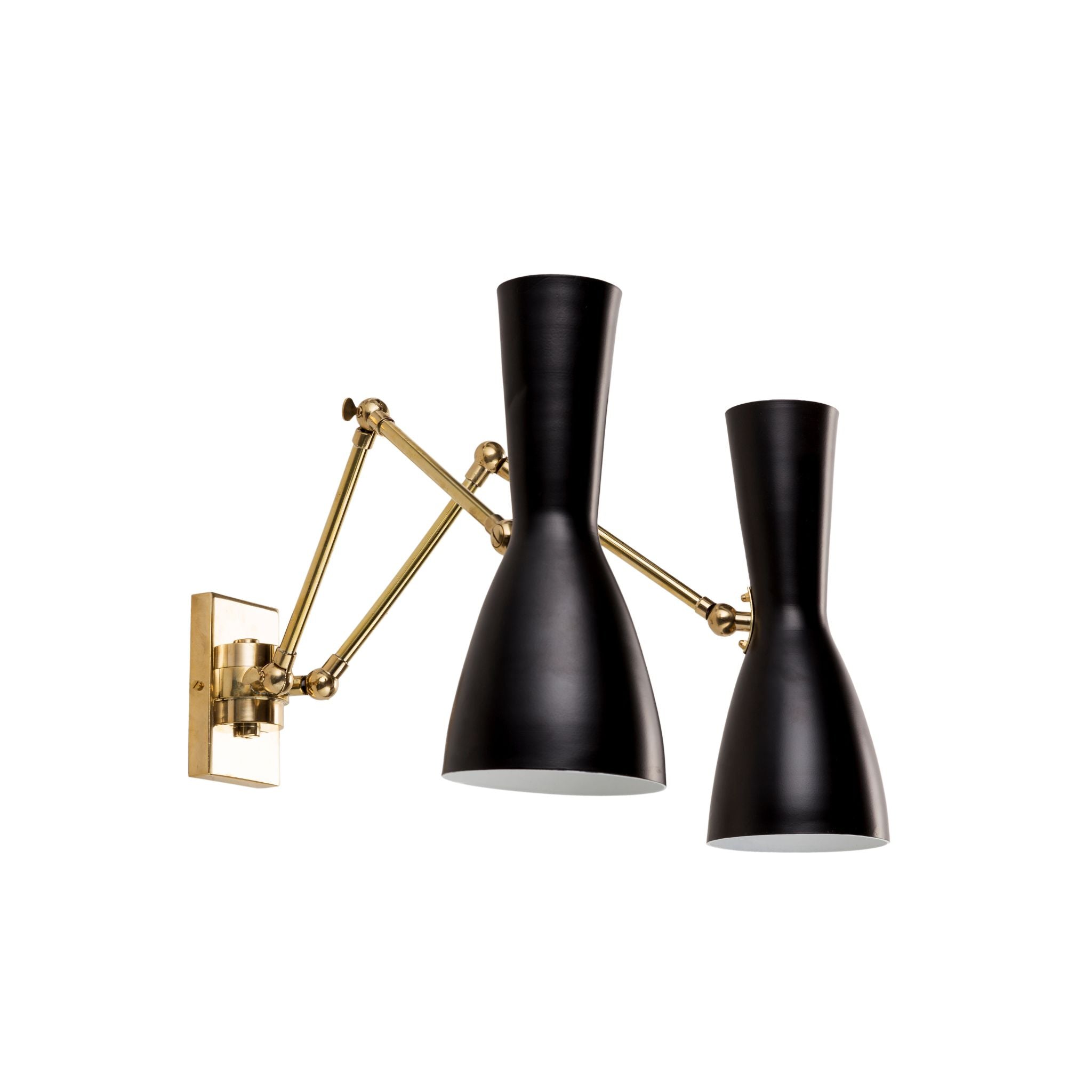 Wormhole jet black double joint arm brass wall light - ilbronzetto