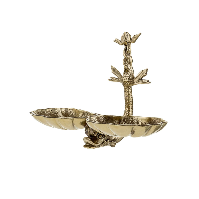 Zante brass double soap dish holder with dolphin - ilbronzetto