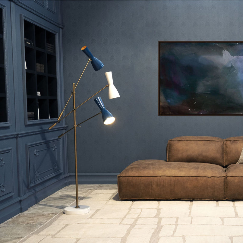 Wormhole multicolour brass three joint arm stand floor lamp