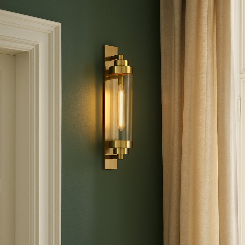 Canneté half cylindrical brass wall light with backplate