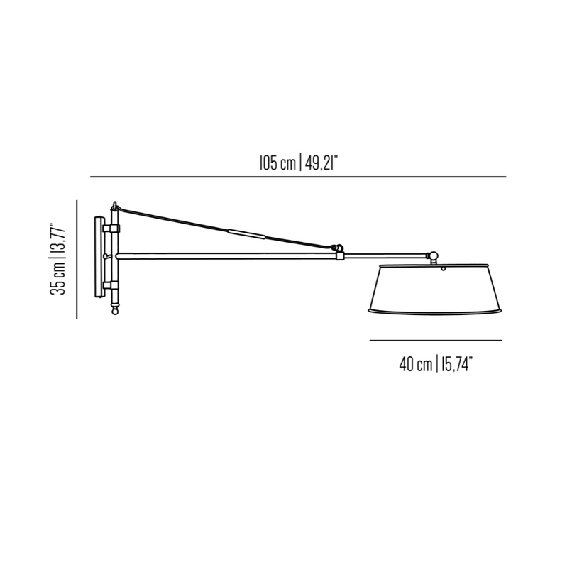 Urban brass wall light with jointed arm and painted aluminium lampshade