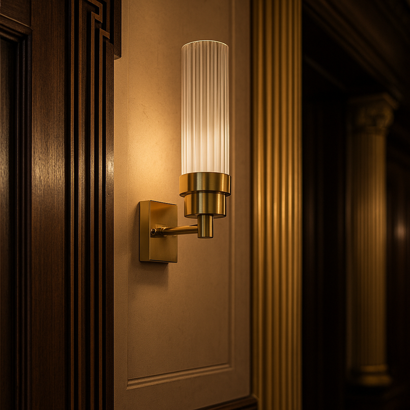 Canneté elongated brass wall light