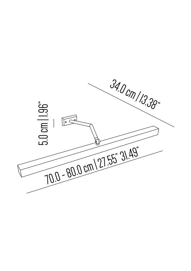 Studio brass picture light with square tube  and bulb