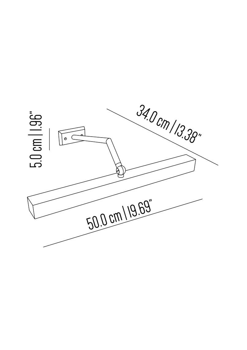 Studio brass picture light with square tube  and bulb