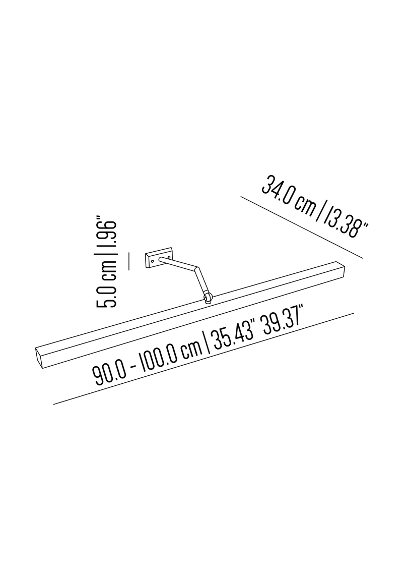 Studio brass picture light with square tube  and bulb