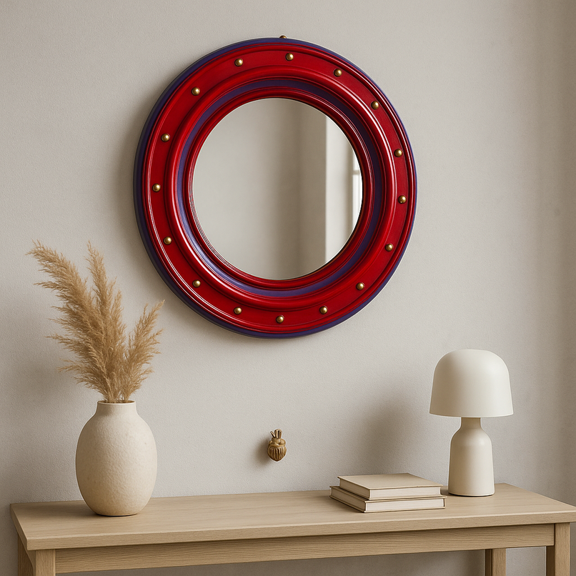 Fauna medium wood mirror with brass decorations