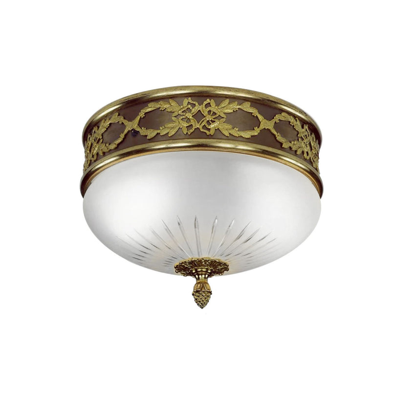 Classic ceiling light with decorated bronze structure and handgrinded crystal