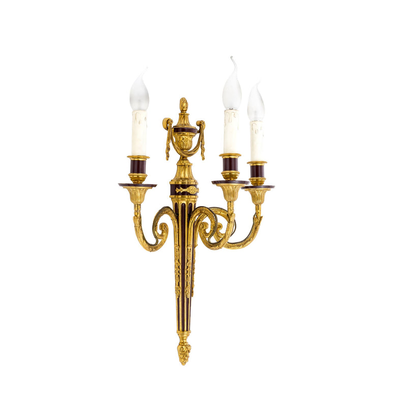 Three light sconce bronze cast structure with enamel accents