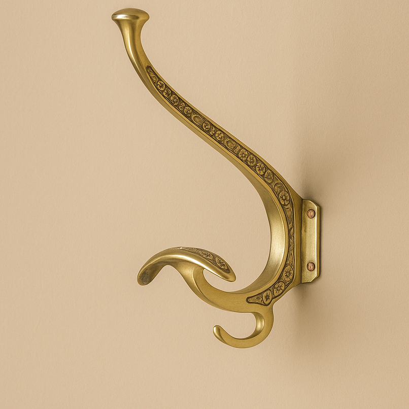 Contemporanea brass hook with carvings