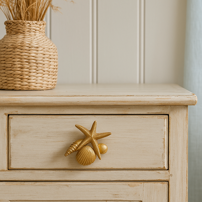 Oceano brass shell and sea star composition knob