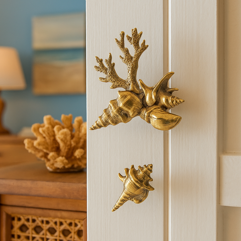 Oceano brass shell and coral composition knob
