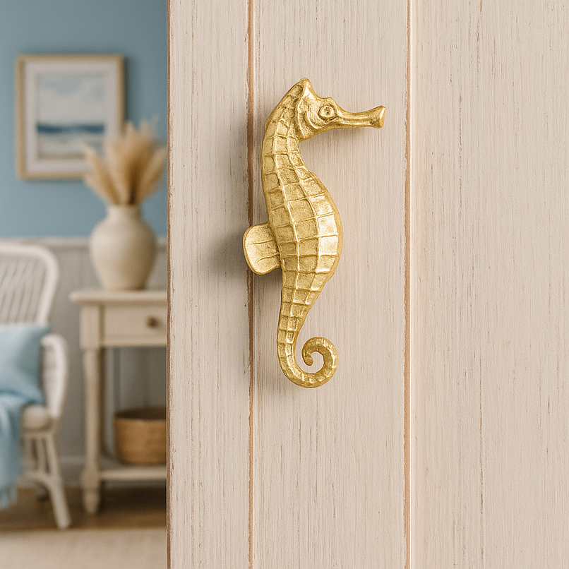 Oceano brass detailed seahorse knob
