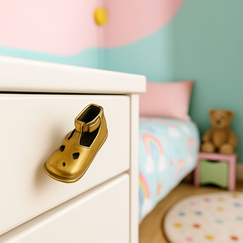 Kindergarten brass baby shoe knob