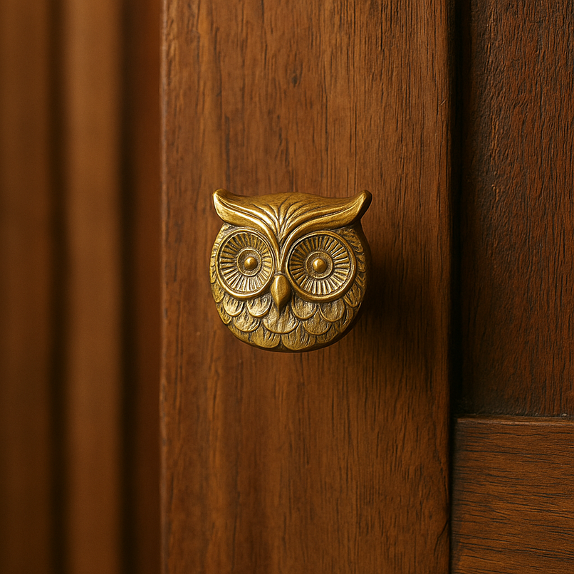 Chalet brass owl face knob