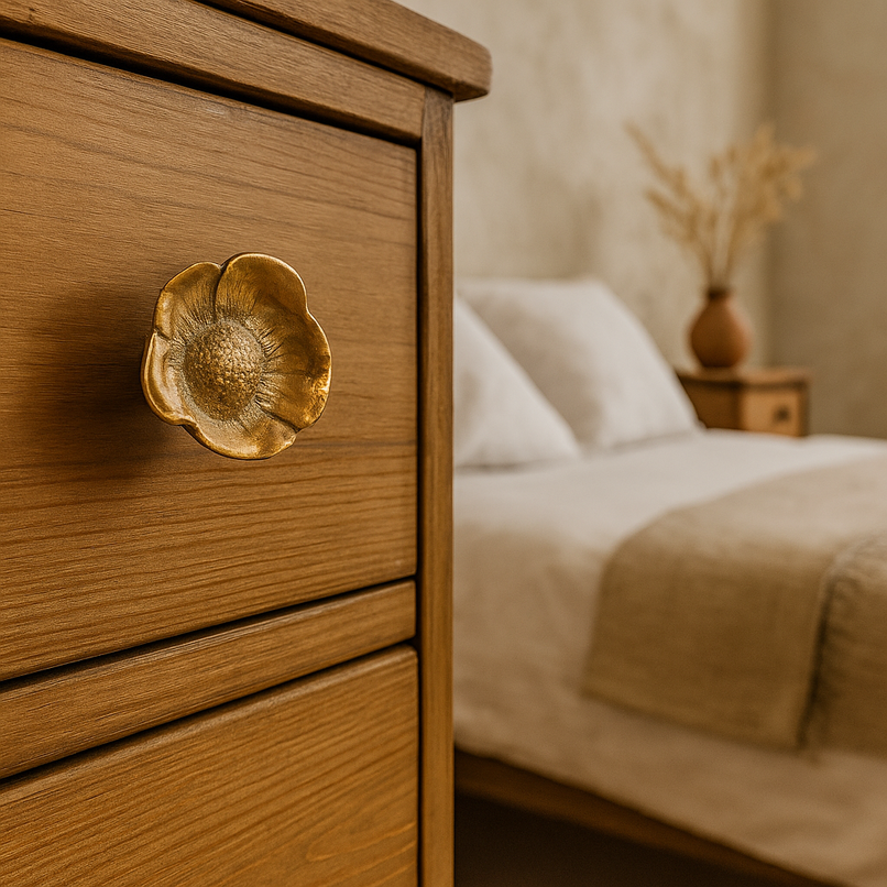 Flora brass rosehip flower knob