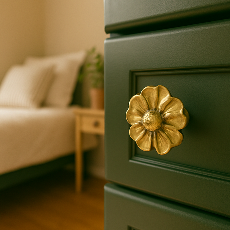 Flora brass decorated daisy flower knob
