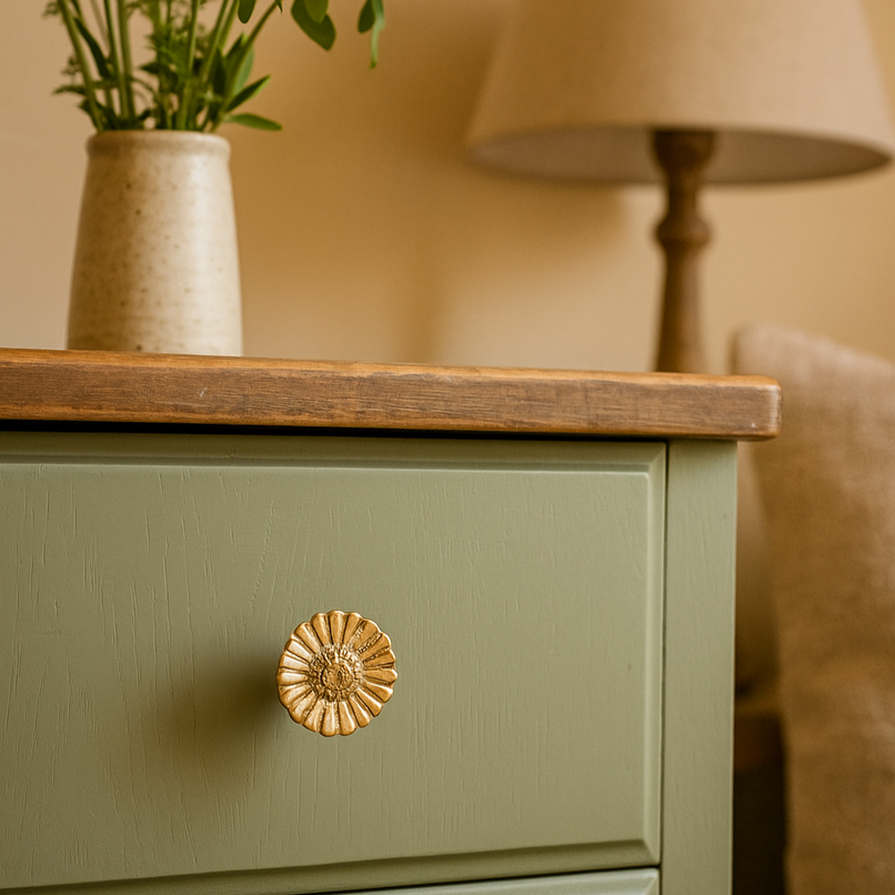 Flora brass small decorated daisy flower knob